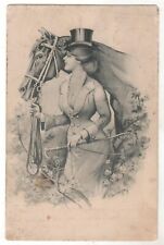 Antique Postcard Glamor Lovely Perfect LADY IN THE HAT Romance Horse Old Russia picture