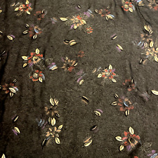 VTG Chiffon Royal Georgette Fabric Japan Black Floral Gold Metallic 3.25 Yards picture