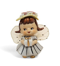 Vintage Ceramic Angel Tulle Mesh Wings Figure Pixie Fairy Girl Wales Japan 1950s picture