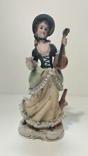 🟢Vintage Porcelain Biscuit Girl Lace figurine Musician Dresden Germany ?🟢10 in picture