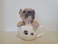 French Bulldog Resin Figurine In Tea Cup With Paw Prints picture