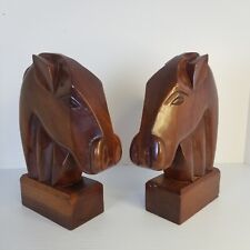 Vintage Mid Century Modern Abstract Horse Head Equestrian Carved Wood Bookends picture