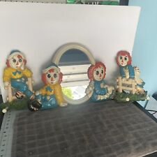 Vintage 1977 Raggedy Ann and Andy Mirror & Wall Plaques 3 Piece Set. picture