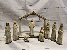 Christmas Nativity White Distressed Carved-Look Cathedral 9 Pc Set EUC picture