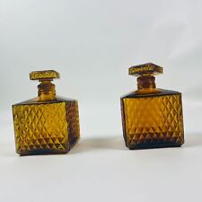 Vintage 2 Diamond Point Amber Square Glass Bar Decanters  w/Stopper picture