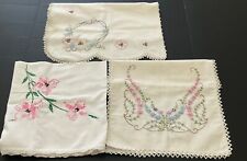 Vintage Lot of 3 Embroidered * Crochet Pink & Blue Doilies / Table Runner-Topper picture
