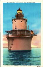  New Bedford Massachusetts Butlers Flat Light-House Vintage Postcard c 1930-1945 picture