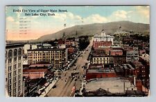 Salt Lake City UT-Utah, Bird's Eye View of Upper Main St c1916 Vintage Postcard picture