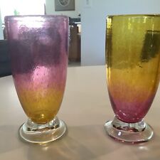 Steve Palmer Signed Art Glass  7” Goblet Glasses Set Of 2 WOW picture