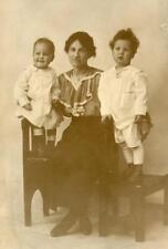 T715 Vtg Photo RPPC MOM WITH TWO CHILDREN c Early 1900's picture