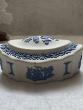 Wedgwood Jasperware Reverse Blue On White Lidded Oval Trinket Box picture