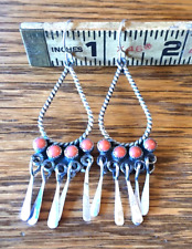 Vintage ZUNI 925 Sterling Silver RED CORAL Snake Eyes Paddle Earrings picture