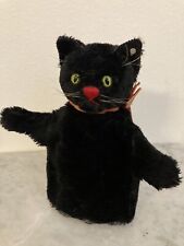 Vintage Steiff Black Cat Puppet Ear Button Original Bow picture