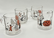 Lot of 4 Luminarc France Halloween Parade Trick Or Treat Glass Cups Mugs Vintage picture