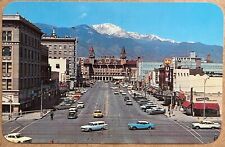 Colorado Springs Pikes Peak Avenue Ute Theater Old Cars VTG PC Postcard c1950 picture