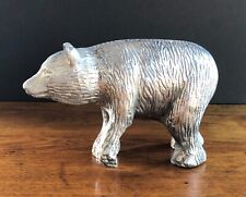 Silver Metal Bear Walking Figure Hollow Cast Aluminum 7.5