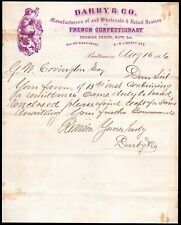 1866 Baltimore Md - Darby & Co - French Confectionary - Rare Letter Head Bill picture
