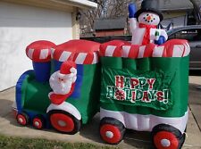 Rare Gemmy ANIMATED LIGHTED  Airblown Inflatable Train with POP UP Snowman VIDEO picture