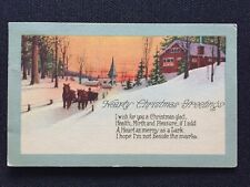 Vintage 1926 Christmas Postcard. Horses, House, Church, Trees, Sunset. picture