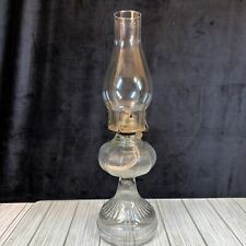 Vintage Oil Lamp Clear Heavy Ribbed Glass + Hurricane Shade, Burner, Wick 17” picture