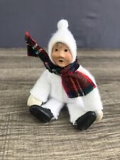 Byers Choice Christmas Caroler Boy Toddler in White Snowsuit checkered Scarf picture