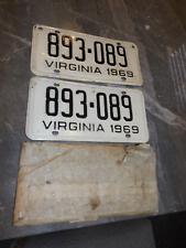 Matched Pair of 1969 Virginia License Plates Vintage Used w/ Velum Envelope picture