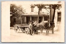 RPPC Postcard Antique Possible Blacksmith Two Draft Horses Wagon House A11 picture