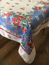 Vintage MCM Printed Tablecloth Great Condition Vivid Colors Heavy Cotton 64x58” picture
