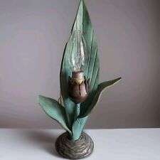 Vintage Antique Brass & Green - in the shape of Leaves Table Lamp 31cm Tall picture