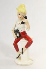 Blonde Ponytail Teen Girl Talking Telephone Figurine 1950 Photo Holder Japan picture