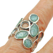 Roman Glass Ring Sterling Silver 925 Antique Greenish Fragments 200 BC Size:9   picture