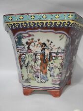 Antique China Famille Rose Medallion  MARKED Hexagon Planter Early 20th Century picture