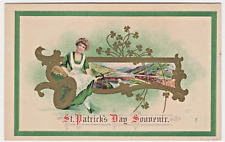 c1917 St Patrick's Day Souvenir Embossed Postcard~Seated Lady in Green picture