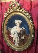 ANTIQUE VICTORIAN GILT FRAMED NEEDLEWORK OF A MAIDEN & HORSE picture