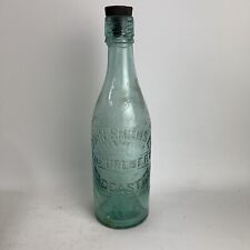 Antique Vintage Aqua Glass Beer Bottle John Smiths Tadcaster & Stopper picture
