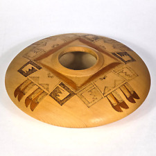 Vintage Signed Hopi Acoma Open Mouth Cedar Wood Vessel / Pot Etched Eagle Design picture