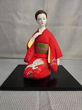 Vintage Japanese Hakata Doll Kneeling Geisha With Red Kimono Wood Base 8
