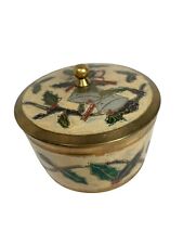 Enameled Brass Christmas Bells Holly Lidded Trinket Dish India picture