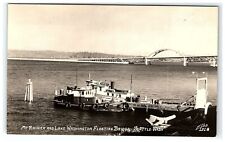 c1940s Postcard Mt Ranier & Lake Washington Floating Bridge Rppc Seattle WA picture