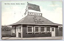 Newton Kansas~Bed Cross Canteen~Flag on Roof~c1910 Postcard picture