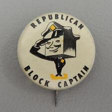 Republican Eisenhower Block Captain Presidential Political Pinback Button 1950's picture