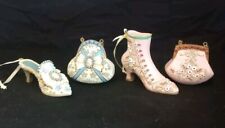 Avon Victorian Miniature Boot and Purse Figurines.  2 Sets - Blue & Pink EUC picture