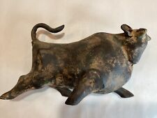 Vintage Japanese 10.5” Bull Sculpture MCM Brutalist in Patinated Cast Iron picture