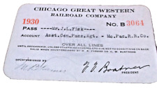 1930 CHICAGO GREAT WESTERN RAILWAY CGW EMPLOYEE PASS #3064 picture