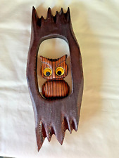 VINTAGE MCM  WOODEN OWL  HANGING WALL PLAQUE picture