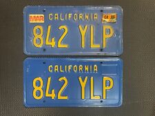 CALIFORNIA LICENSE PLATE PAIR BLUE 842 YLP MARCH 1986 picture
