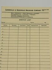 Vintage Louisville And Nashville Railroad Company Switch List Paper Sheet picture