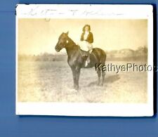 FOUND VINTAGE PHOTO C+1801 PRETTY WOMAN IN DRESS SITTING ON HORSE picture
