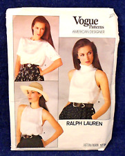 Vintage 80s Vogue Pattern 1724 American Designer Ralph Lauren 3 Blouses 12 Uncut picture