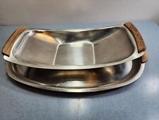 Vintage STELTON Danish Stainless Steel 18/8 Serving Tray Wooden Handles 2-Piece picture